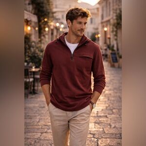 Banana Republic Men’s Medium Burgundy Quarter Zip Hoodie Performance NWOT